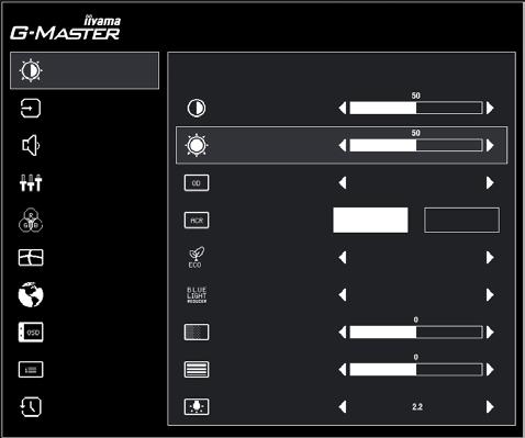 ZAWARTOŚĆ MENU REGULACJA * 3 Picture Adjust G-MASTER GB2730QSU Wybór wejść Kontrast Regulacje audio Jasność Zapisz ust.