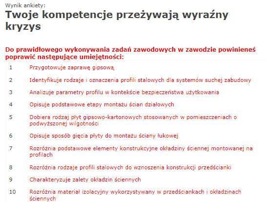 W tym przypadku system przekazuje raport bardziej szczegółowy z sugestiami ewentualnych działań w celu poprawienia kompetencji (rys. 5).