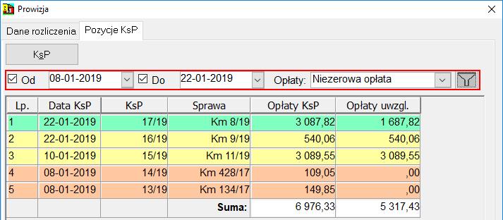 RYSUNEK 15 KOREKTA POZYCJI REJESTRU PROWIZJI Na liście pzycji Rejestru prwizji krekty są znaczne pcją w klumnie K. 3.