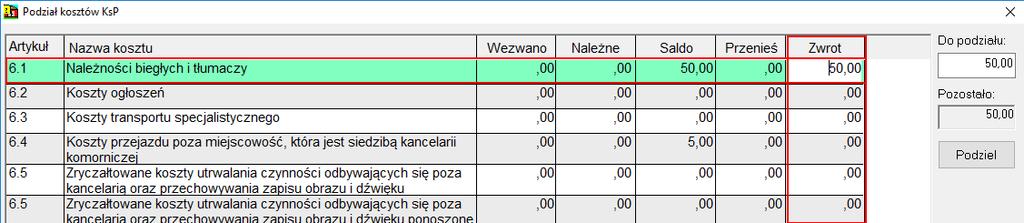 zwracanej zaliczki, a następnie kliknąć przycisk Kszty.