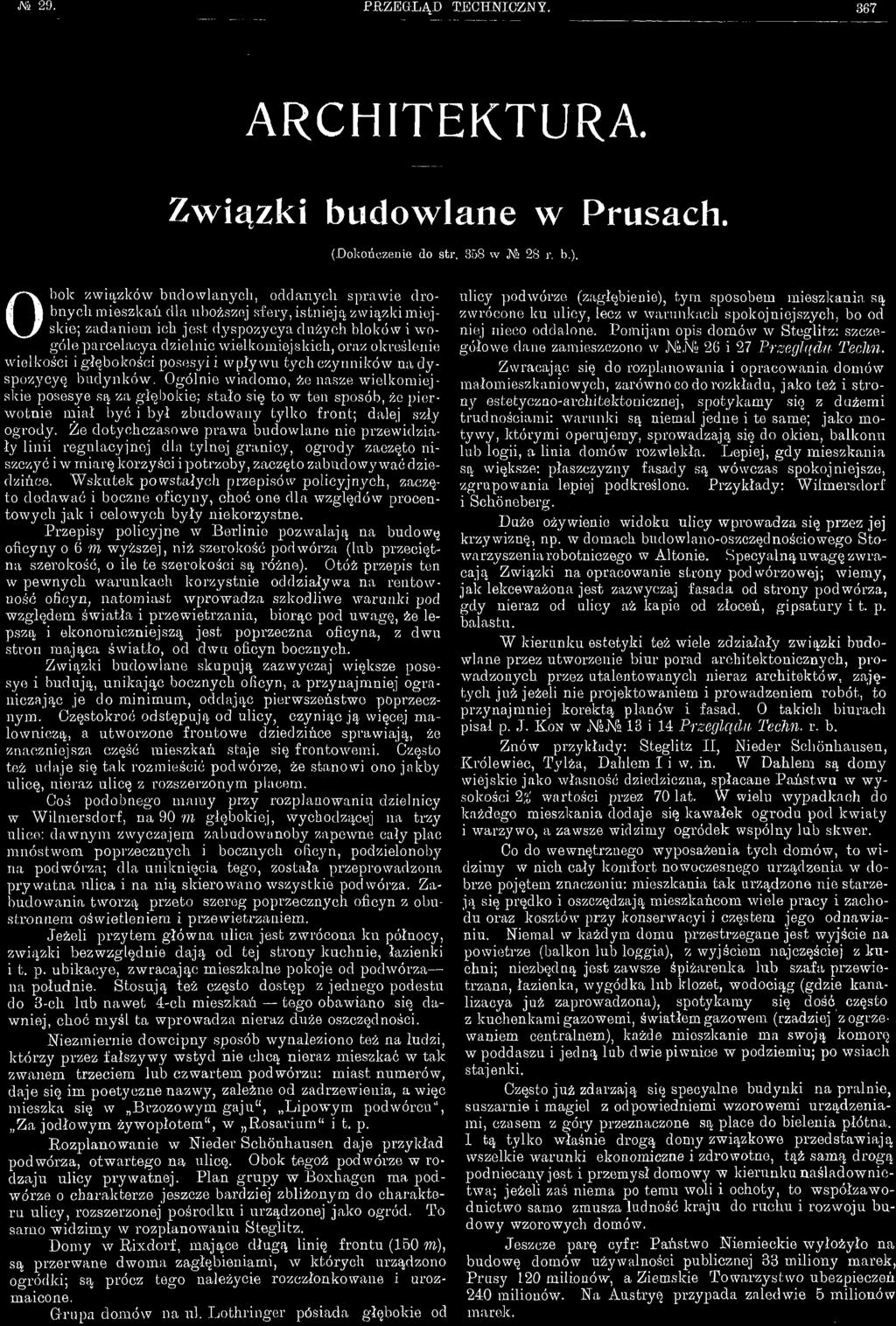 oraz określenie wielkości i głębokości posesyi i wpływu tych czynników na dyspozycyę budynków.