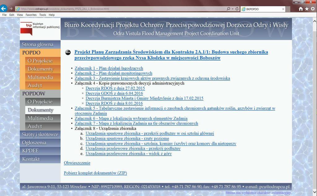 umieszczona na stronach internetowych Biura