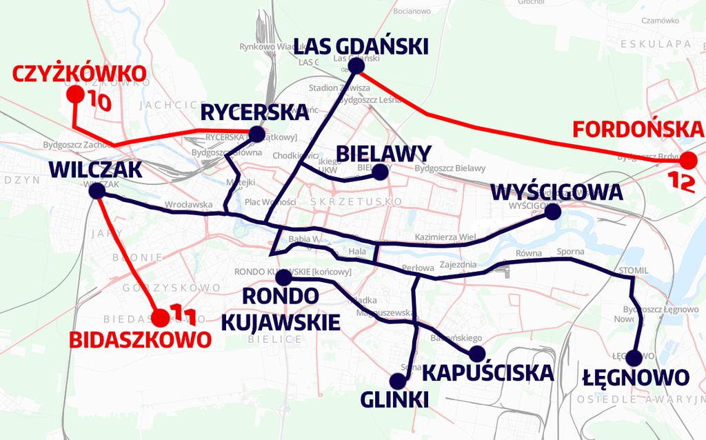 Schemat sieci w Bydgoszczy Charakterystyka tramwajów na nowych liniach Nazwa pojazdu