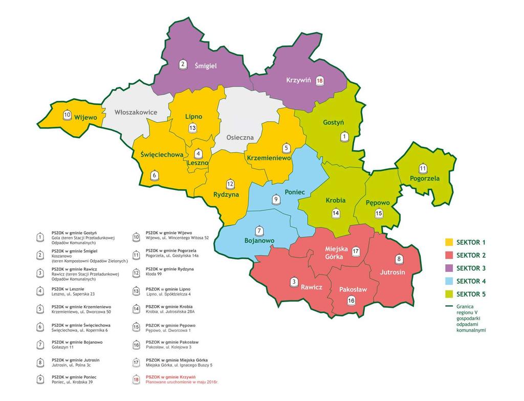 Mapka nr 1 Punkty Selektywnego Zbierania Odpadów Komunalnych na terenie