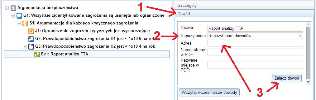 Krok 4. Wparcie przesłanki przez dowód Zakładam, że mamy już gotowy Raport Analizy FTA do użycia jako dowód dla przesłanki G3.