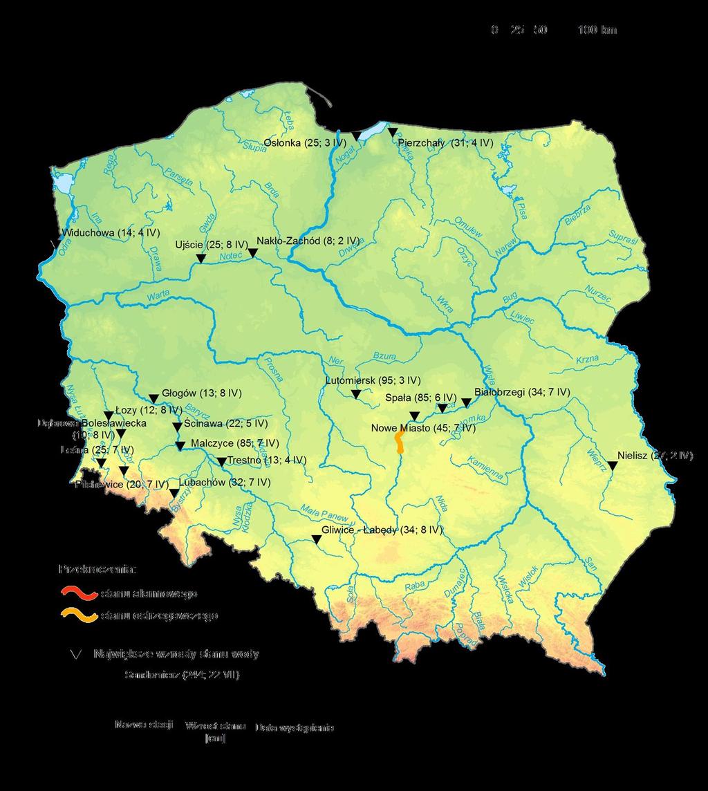 4. Przekroczenia stanów ostrzegawczych i alarmowych oraz najwyższe dobowe wzrosty stanu