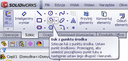 Rysunek 5 Rysunek 6 W oknie Właściwości w panelu Typ łuku wybierzmy ikonę Łuk styczny (środkowa ikona) i w obszarze rysunku kliknijmy kolejno (1) koniec odcinka c, (2) koniec odcinka b, rys. 7.