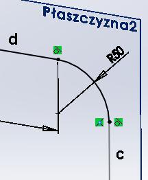 Tym razem wybierzmy narzędzie Łuk trzypunktowy i klikniemy punkt 1 (koniec odcinka c), punkt 2 (koniec odcinka d) i punkt 3, rys. 12.