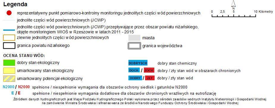 przez obszar powiatu niżańskiego, objętych monitoringiem w latach 2011-2015 [3], [6], [8], [10], [11], [13] JCWP San od Złotej do Rudni - elementy biologiczne (fitoplankton - IFPL - klasa II),