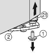 Uruchomienie u Na dole po prawej stronie odkręcić śrubę zabezpieczającą Fig. 4 (1) z płytki zawiasu. u Otworzyć drzwi. u Drzwi chwycić na dole po stronie uchwytu i unieść. w Trzpień zawiasu Fig.