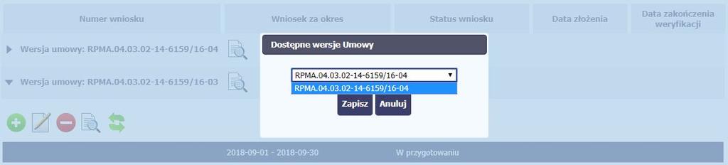 Po wybraniu funkcji Aktualizuj wersję Umowy wniosek jest przypisany.