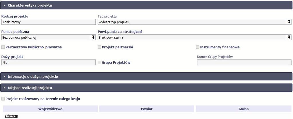 Następnym elementem umowy jest sekcja Informacje o beneficjencie gdzie widoczne są wszystkie