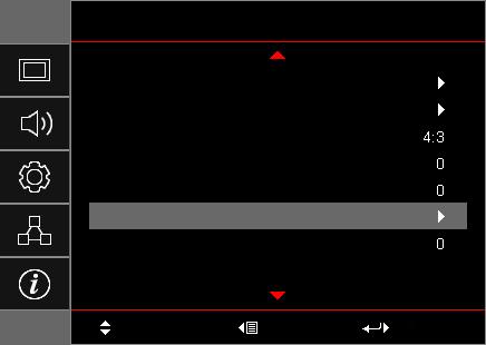 KORZYSTANIE Z PROJEKTORA Typ 2 (12 IO) Podmenu Ustawienia Ekran Menu główne Ustawienia obrazu 3D Proporcje