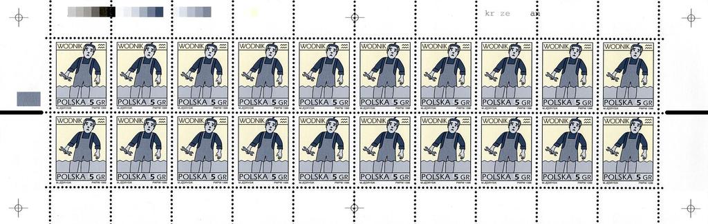 Forma II. (od 12.1996 do...?) Krzyżyki markacyjne z okręgami na przecięciu o średnicy 3 mm. Na górnym marginesie nad polami 1-4. (il.10) cztery 6-polowe skale barw o wys. 4.4 4.5 mm.