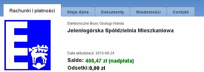 6. Zostaniesz przeniesiony do właściwej części serwisu e-bok, składającej się z pięciu zakładek Rachunki i płatności, Moje dane, Dokumenty,