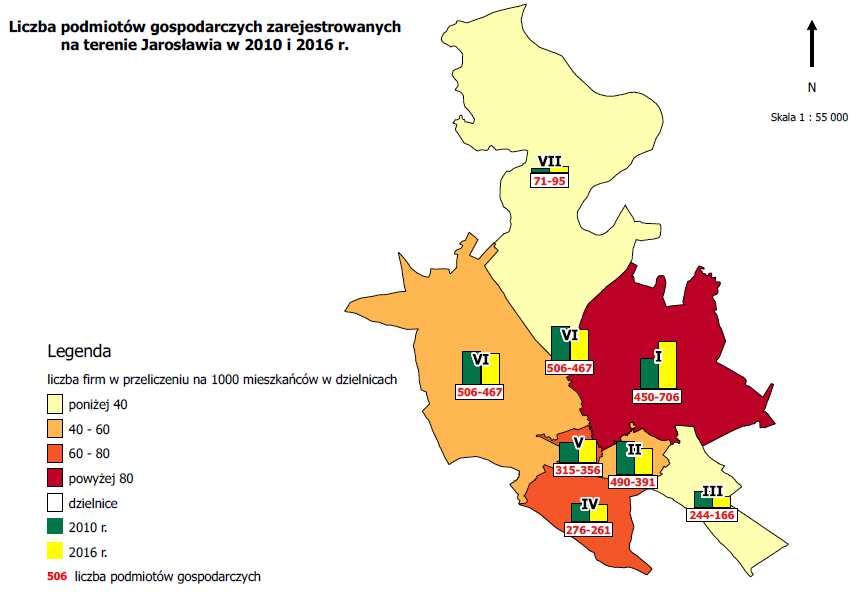 S t r o n a 14 Stan gospodarki na obszarze rewitalizacji Według danych Urzędu Miasta Jarosławia na dzień 31.10.2016 r., w mieście zarejestrowane są 2442 aktywne podmioty gospodarcze.