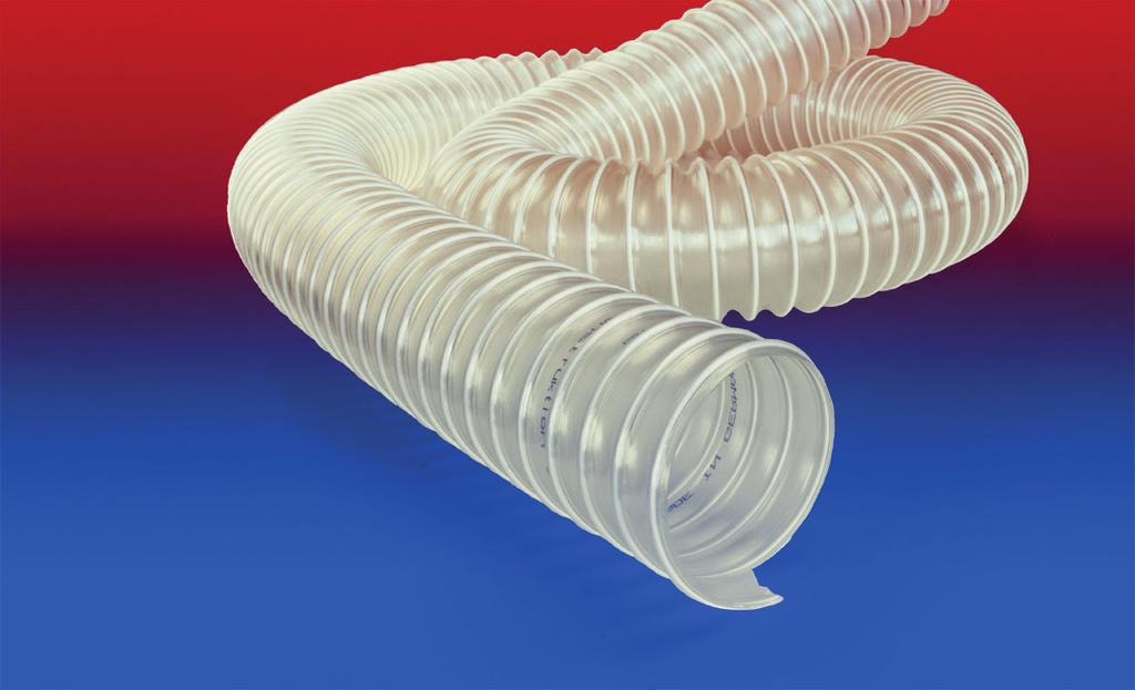 PROTAPE PUR 333 Pre-PUR Microbe NEW 1 3 2 Antystatyczny wąż poliuretanowy, średniociężki, odporny na ikroby + ciężkopalny Zastosowania elastyczny wąż do przesyłu ciernych proszków, ateriałów stałych,