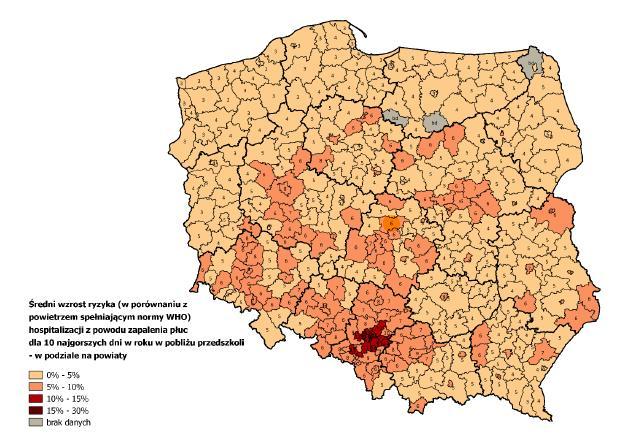 Ryzyko hospitalizacji dzieci Polskie przedszkola w smogu Ryzyko hospitalizacji
