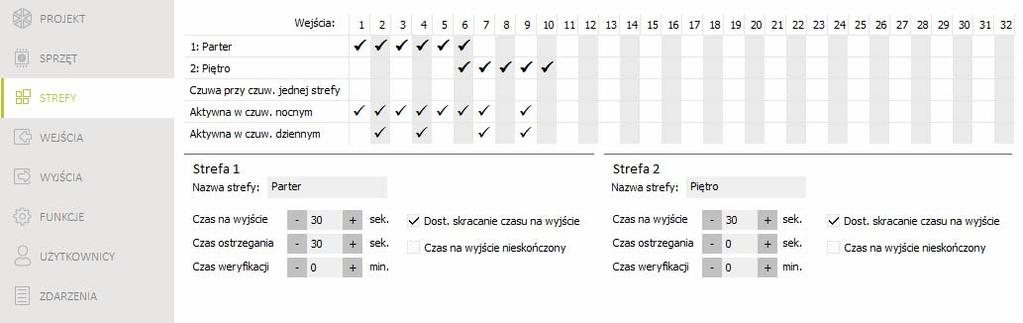 Możesz utworzyć 2 strefy. 5.1 Parametry strefy Nazwa strefy [18.Nazwy] indywidualna nazwa strefy (do 16 znaków). Czas na wyjś