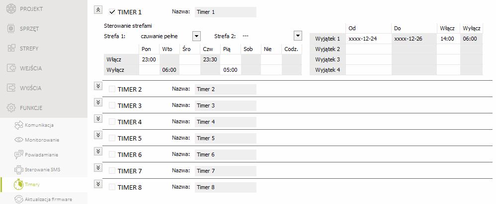 42 PERFECTA SATEL 12.1 Parametry i opcje timera TIMER n [59.Aktywność] jeżeli opcja jest włączona, timer jest aktywny (n=numer timera). Nazwa [58.Nazwy] indywidualna nazwa timera (do 16 znaków).