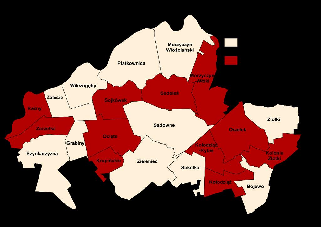 Rysunek 3. Liczba osób korzystających z pomocy społecznej w przeliczeniu na 100 mieszkańców miejscowości stan na 31.12.