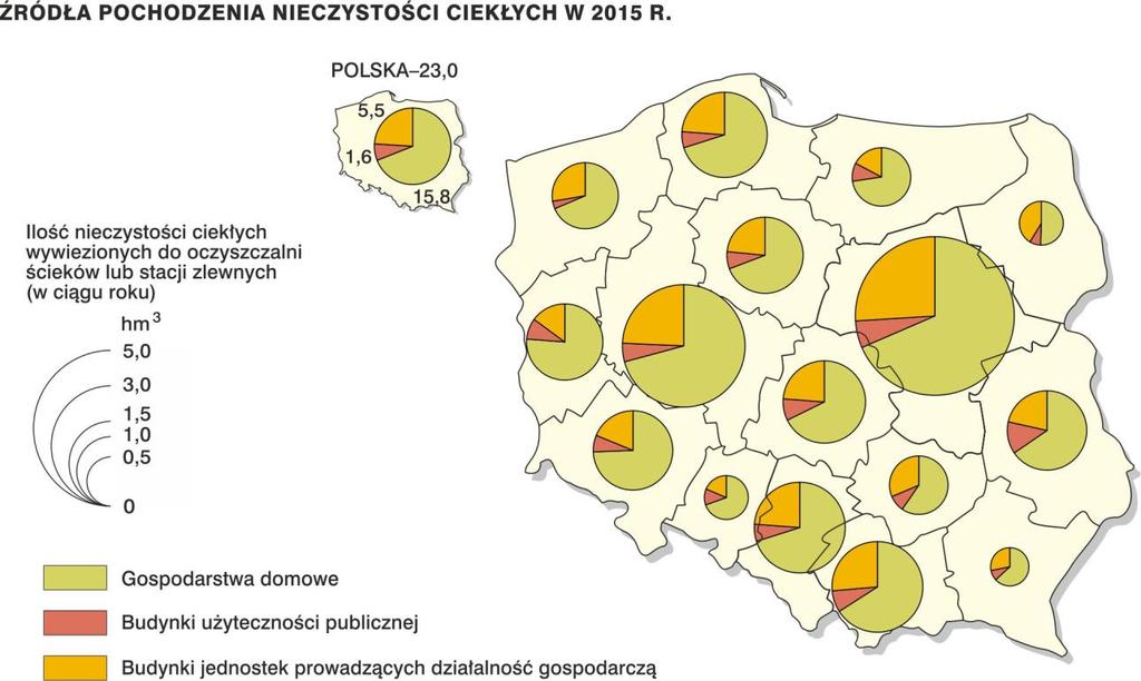 Z ogólnej ilości nieczystości ciekłych wywiezionych do oczyszczalni ścieków lub stacji zlewnych w 2015 r.