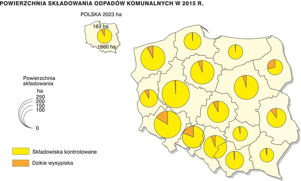 Około 37% instalacji do odgazowywania stanowiły instalacje z gazem uchodzącym bezpośrednio do atmosfery (spadek w porównaniu do roku 2014 o 4,9 p.proc.