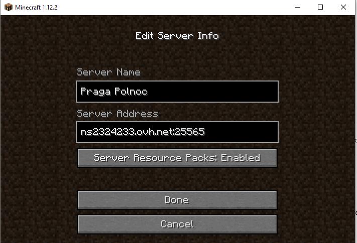 W oknie, które się pojawi wprowadź poniższe dane a następnie kliknij przycisk Done (Gotowe) aby dodać nowy świat. Server Name (Nazwa serwera): dowolna (np.