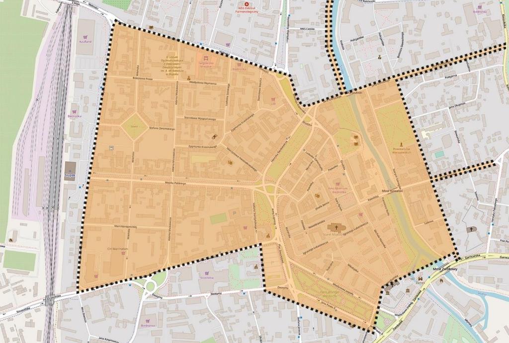 Rys. 10. Strefa Płatnego Parkowania w Słupsku Źródło: opracowanie własne na podstawie danych ZIM w Słupsku, podkład mapowy: www.openstreetmap.org. W styczniu 2019 r.