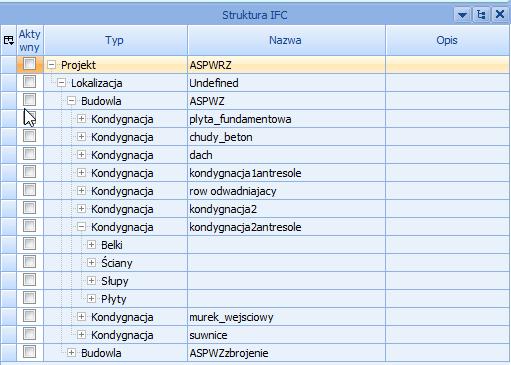 Krok 4 OBIEKTY -> Lista -> Struktura -> W oknie Struktura IFC