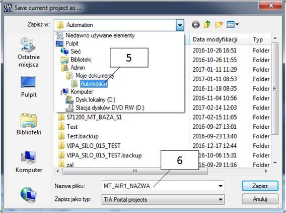W widoku projektu należy wybrać w menu Project->Save as 5.