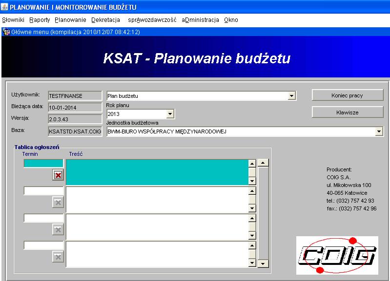 Obraz ekranu 3 - PLANOWANIE I MONITOROWANIE BUDŻETU GŁÓWNE MENU ŚCIEŻKA DOSTĘPU DO SPRAWOZDAŃ Na ekranie widzimy m.in.