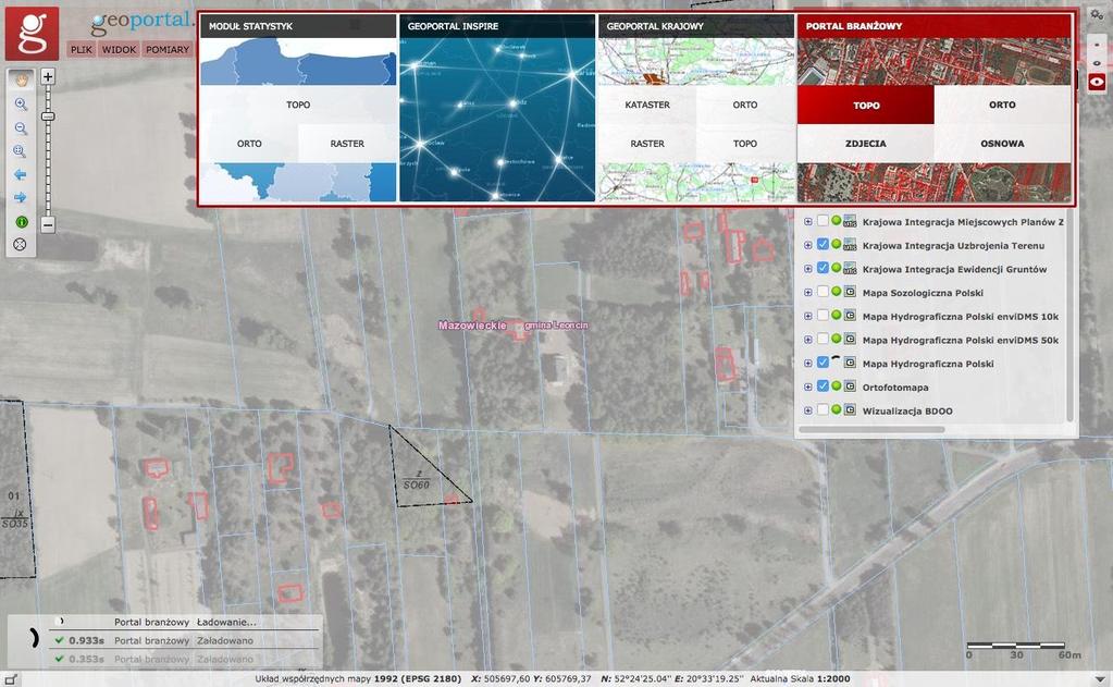> GeoPortal zbiera dane o charakterze katastralnym, obiektów topograficznych,