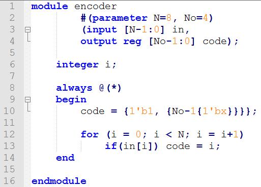 Przykłady realizacji enkodera 5 Ten kod został sparametryzowany umożliwiając tym samym przystosowanie go do dowolnej liczby