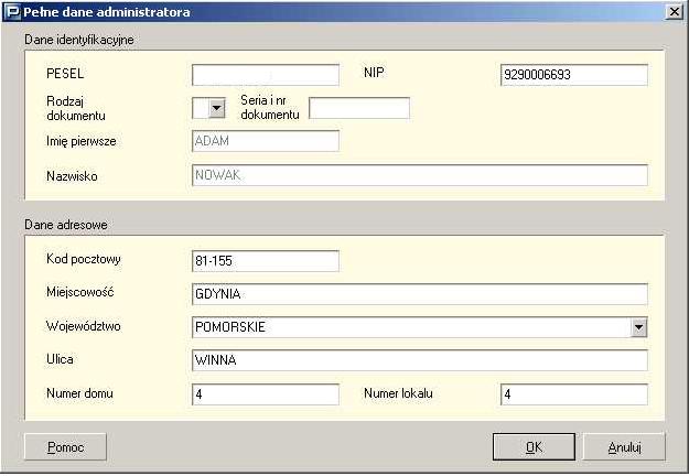 Rysunek 69. Okno dialogowe: Pełne dane administratora 5.2.2 Dodawanie użytkowników Zakładanie kont dla nowych użytkowników jest możliwe tylko przez administratora programu PŁATNIK.