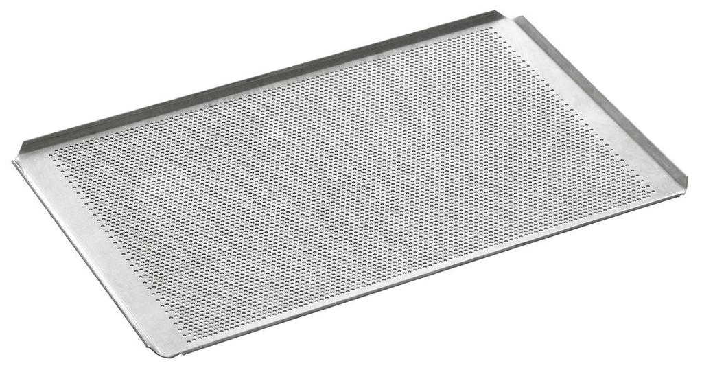 szer 530 x gł 325 x wys 10 mm 0,71 Kg Nr art 116005 GTIN 4015613587189 Nr art 100402 GTIN 4015613521794 Blacha perforowana 1/1GN, AL, 4ZR Blacha per 1/1GN silikonowana 4ZR Średnica perforacji: 3 mm