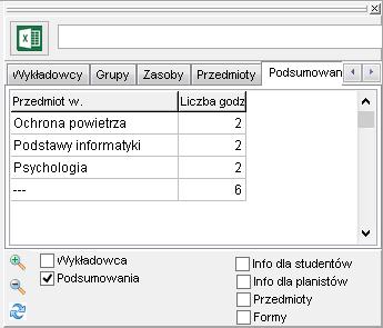 wyszukiwanie wg dowolnej frazy Obecnie również słowniki danych w oknie szczegóły zajęcia, które