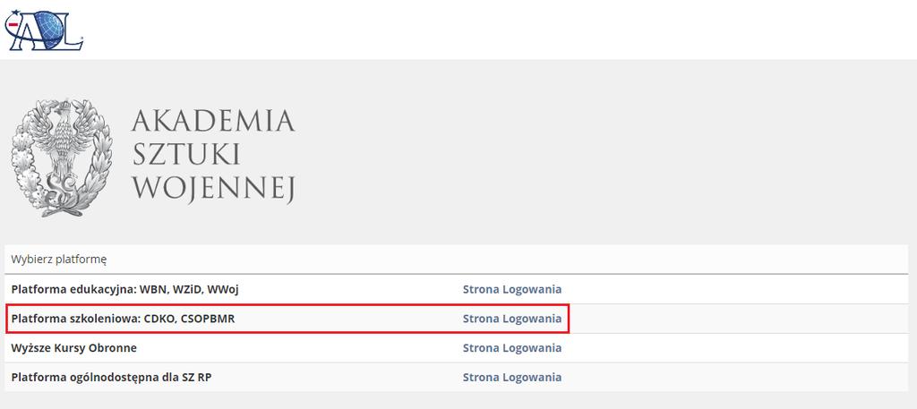 INSTRUKCJA REJESTRACJI I LOGOWANIA KROK 1. Po wpisaniu w wyszukiwarkę odpowiedniego adresu ilias.akademia.mil.