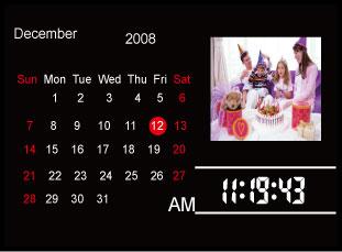 Please refer to Setup Function section to change photo display mode. Funkcja Clock (zegar) 1. Wciśnij, aby wybrać funkcję CLOCK (zegar), a następnie wciśnij ENTER, aby potwierdzić swój wybór.