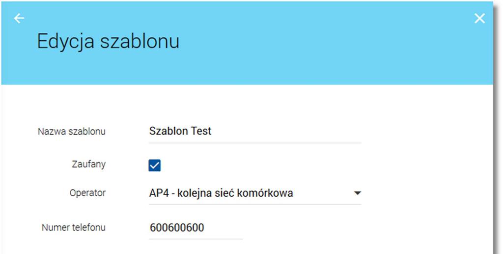 Page15 W procesie edycji szablonu doładowania użytkownik ma możliwość nadania numerowi telefonu statusu zaufanego.