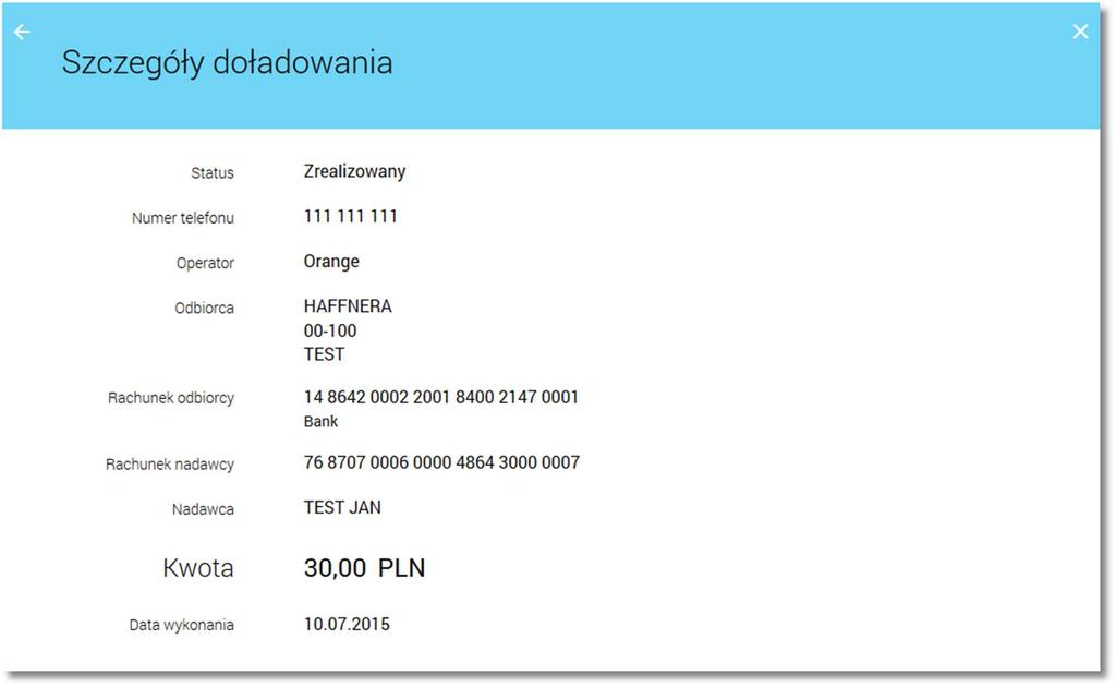 Page7 6. ZLECENIE DOŁADOWANIA Z SZABLONU Użytkownik ma możliwość zlecenia doładowania wybranego numeru telefonu z wykorzystaniem zdefiniowanych szablonów doładowań.