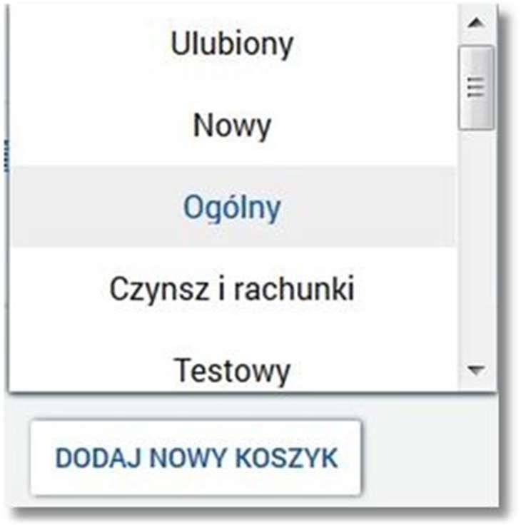 Page15 Po wybraniu przez użytkownika koszyka, przelew zostanie umieszczony w odpowiednim koszyku. W każdym ze zdefiniowanych koszyków można edytować/usuwać przelewy do wysyłki.