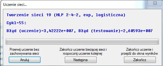 W rzeczywistości uczenie obejmuje dwie fazy: dobór wag dla zbioru uczącego i testowanie wag na próbkach ze zbioru walidacyjnego.