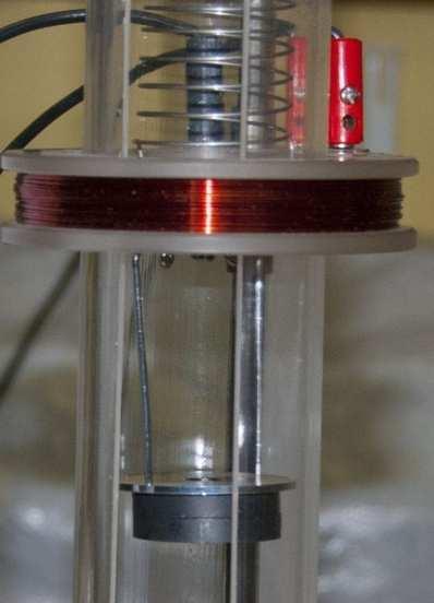 Uchwyt z magnesami poruszający się wewnątrz cewki utrzymywane są na specjalnym uchwycie. SpręŜyna zawieszona jest na czujniku siły (dwuzakresowy czujnik siły CMA 0663i).