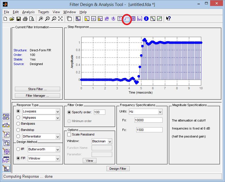 wyznaczone parametry filtru: m.in.