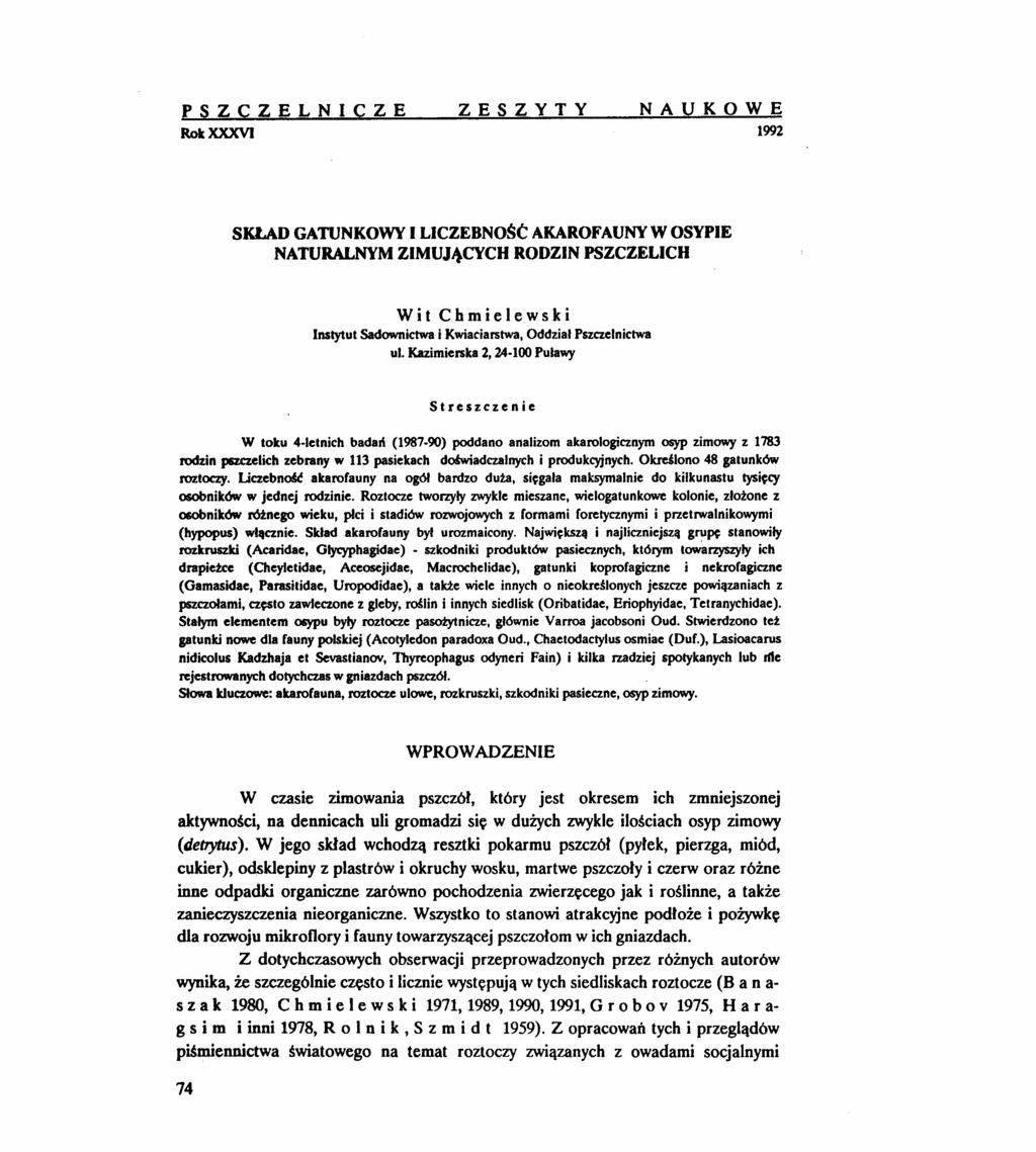 PSZCZELNICZE ZESZYTY NAUKOWE R.otXXXVI 1992 SKł.