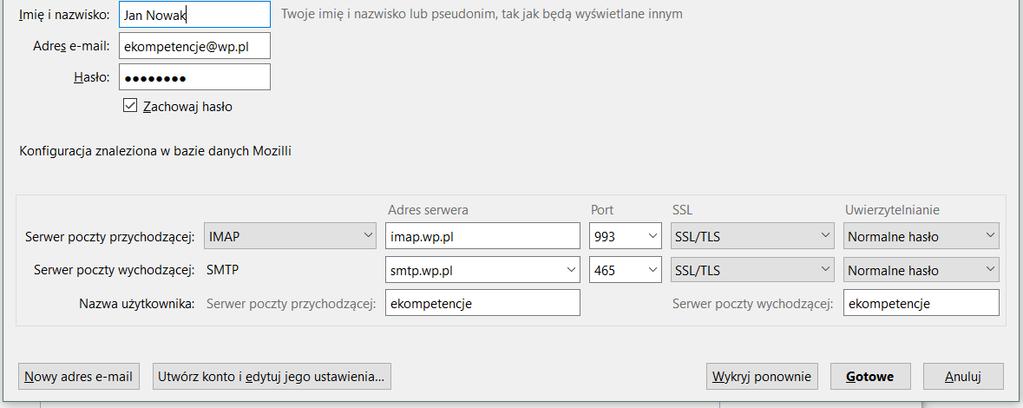 Konfiguracja początkowa Jeżeli odpowiednia konfiguracja nie zostanie odnaleziona to automatycznie pojawi