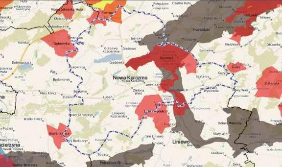Rysunek 6 Obszary podlegające specjalnej ochronie na terenie gminy Nowa Karczma Źródło: System informacji przestrzennej Urzędu Gminy Nowa Karczma (http://nowakarczma.e-mapa.
