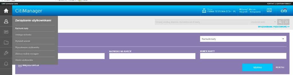 4. Wyszukiwanie rachunku Możesz wyszukiwać rachunki posiadacza karty, które mieszczą się w Twoich przypisanych hierarchiach. Opcje w witrynie CitiManager są zależne od ról i uprawnień.