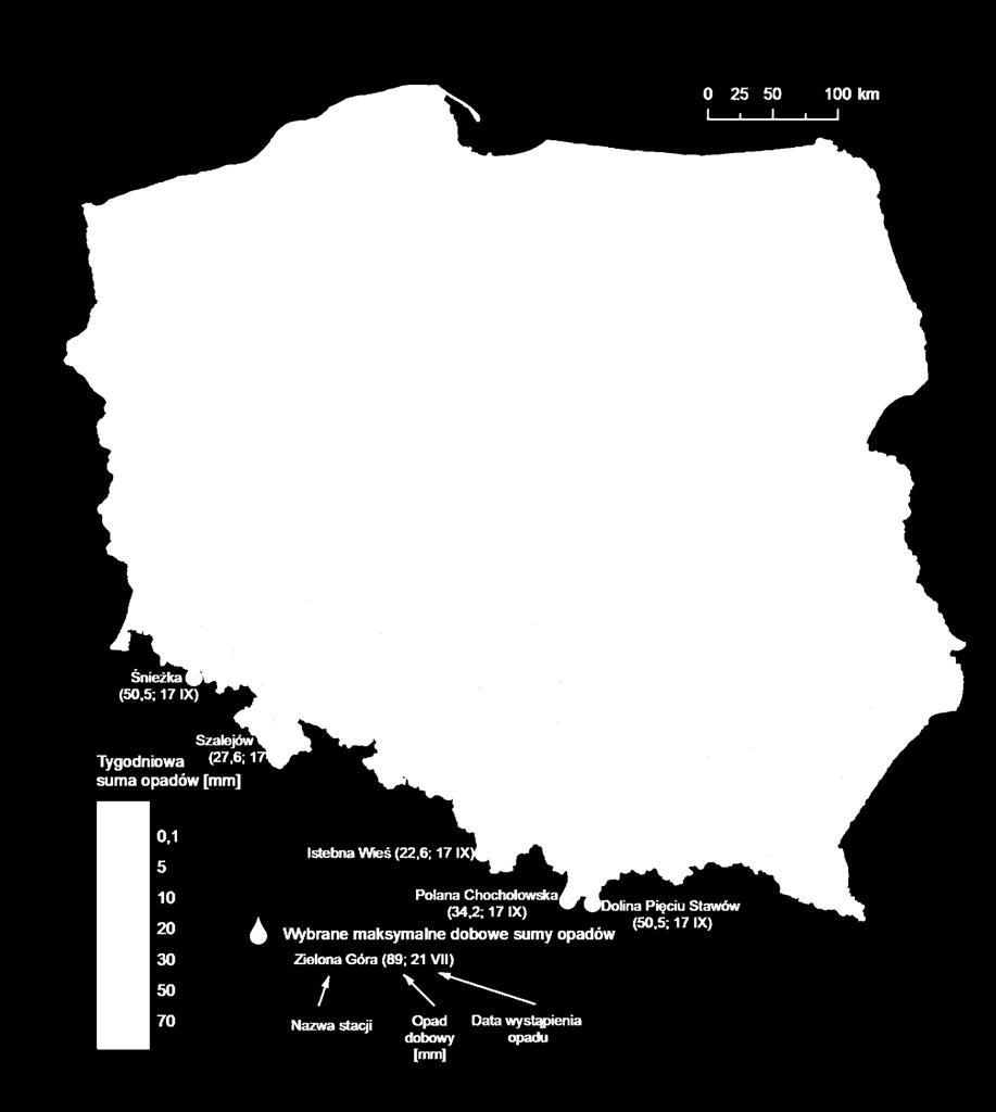 dobowe sumy opadów (w okresie